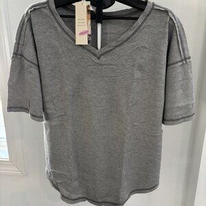 Women's Grey Waffle Weave Short Sleeve Shirt (L) NEW